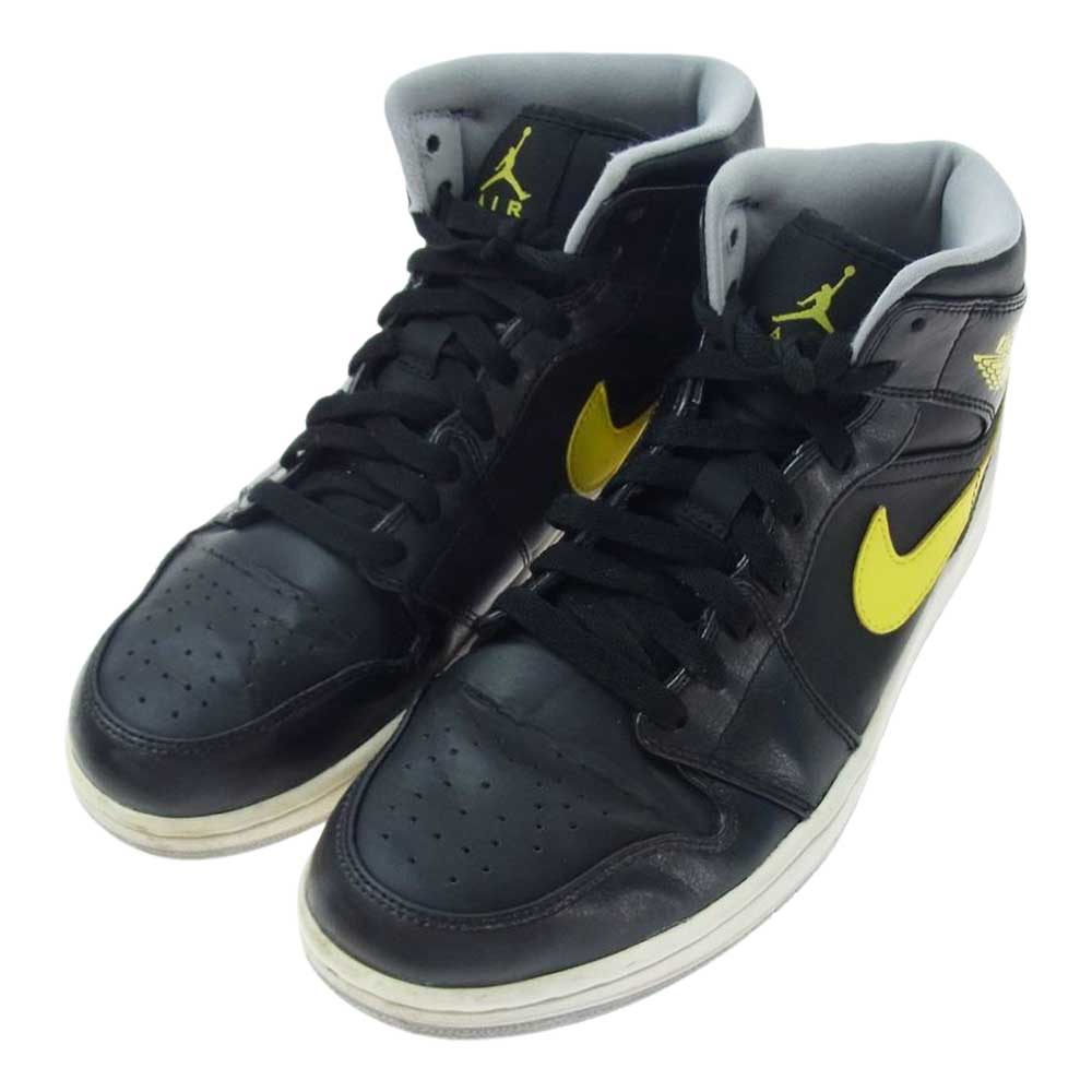 NIKE ナイキ 554724-070　 AIR JPRDAN 1 MID BLACK/VIBRANT YELLOW WOLF GREY ヴィブラント イエロー ウルフグレー サンダー ミッド カット スニーカー  ブラック系 イエロー系 27.5cm【中古】