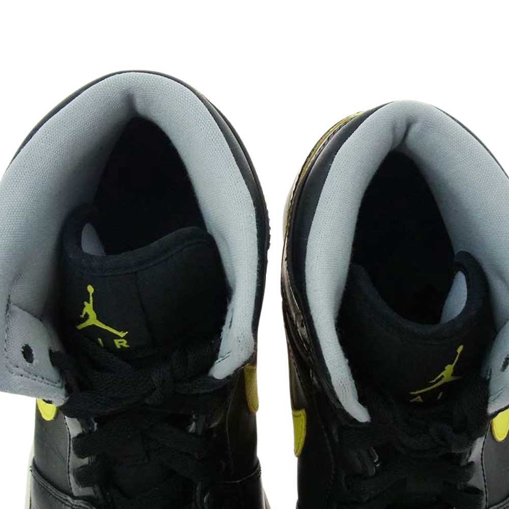 NIKE ナイキ 554724-070　 AIR JPRDAN 1 MID BLACK/VIBRANT YELLOW WOLF GREY ヴィブラント イエロー ウルフグレー サンダー ミッド カット スニーカー  ブラック系 イエロー系 27.5cm【中古】