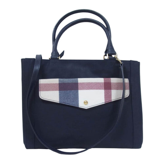 BURBERRY BLUE LABEL バーバリーブルーレーベル チェック フラップ 2WAY レザー ショルダー ハンド バッグ ダークネイビー系【中古】