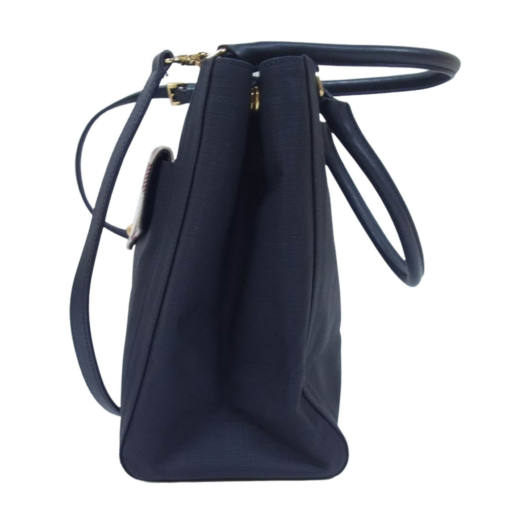 BURBERRY BLUE LABEL バーバリーブルーレーベル チェック フラップ 2WAY レザー ショルダー ハンド バッグ ダークネイビー系【中古】