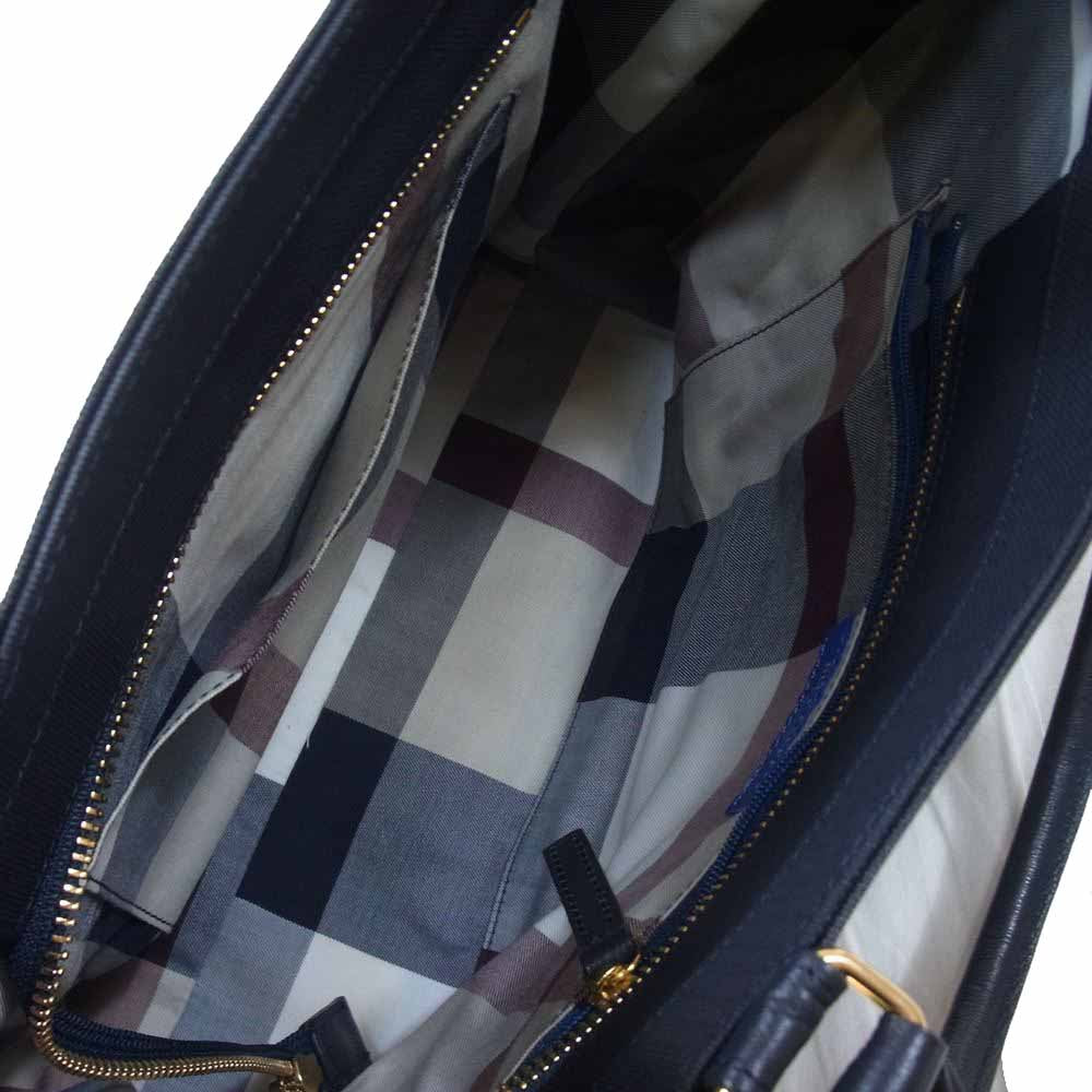 BURBERRY BLUE LABEL バーバリーブルーレーベル チェック フラップ 2WAY レザー ショルダー ハンド バッグ ダークネイビー系【中古】