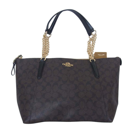 COACH コーチ シグネチャー チェーン トート バッグ ダークブラウン系【中古】