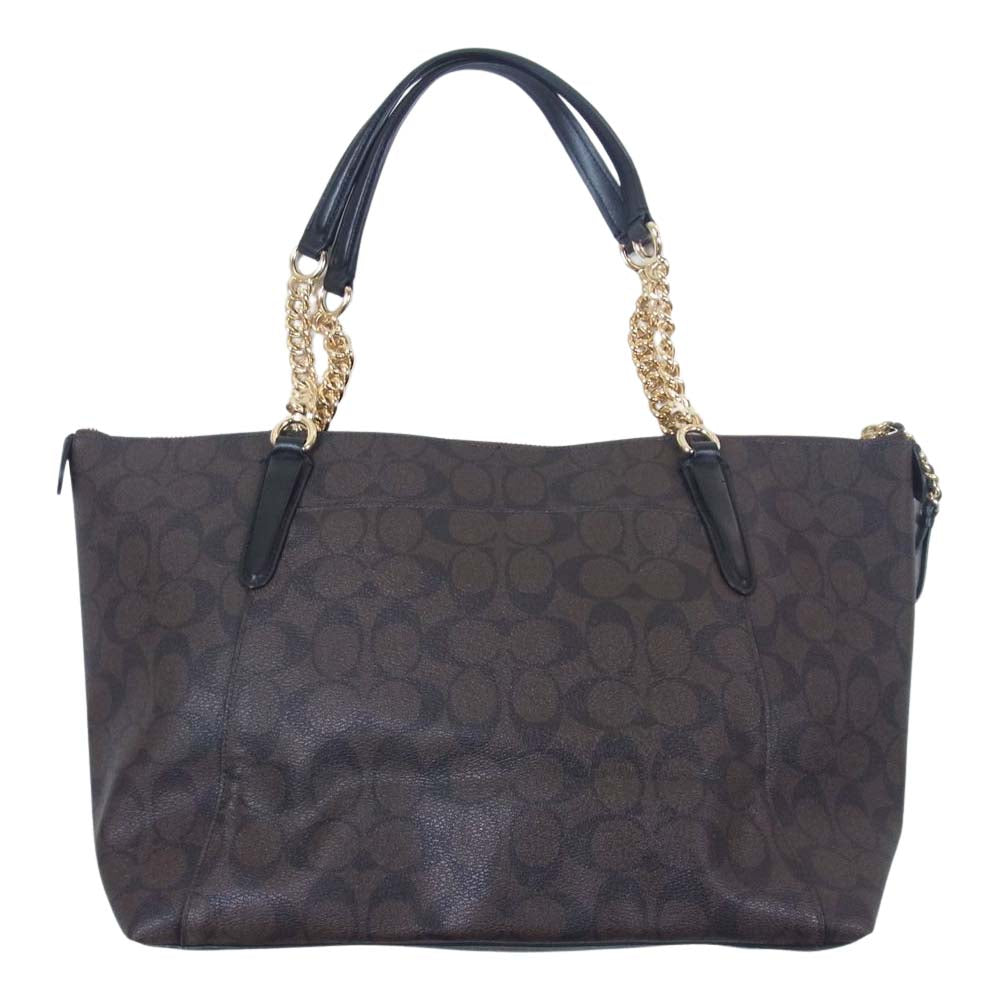 COACH コーチ シグネチャー チェーン トート バッグ ダークブラウン系【中古】