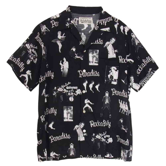 WACKO MARIA ワコマリア ROCKABILLY S/S HAWAIIAN SHIRTS ロカビリー 総柄 ハワイアン アロハ 半袖 レーヨン シャツ ブラック系 M【中古】