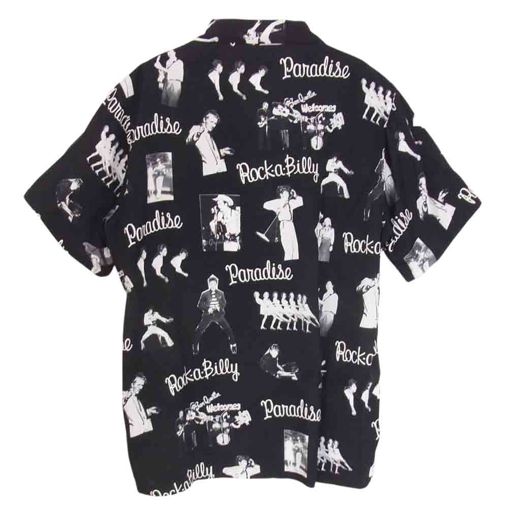 WACKO MARIA ワコマリア ROCKABILLY S/S HAWAIIAN SHIRTS ロカビリー 総柄 ハワイアン アロハ 半袖 レーヨン シャツ ブラック系 M【中古】