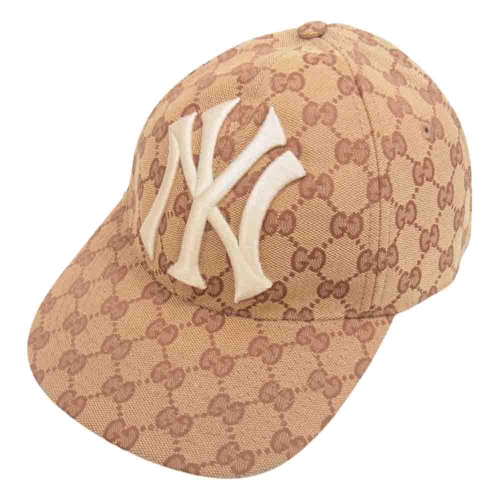 GUCCI グッチ 18AW  × NY Yankees MLB GG キャンバス ベースボール キャップ 帽子 ニューヨーク ヤンキース  ブラウン系 57～61【中古】