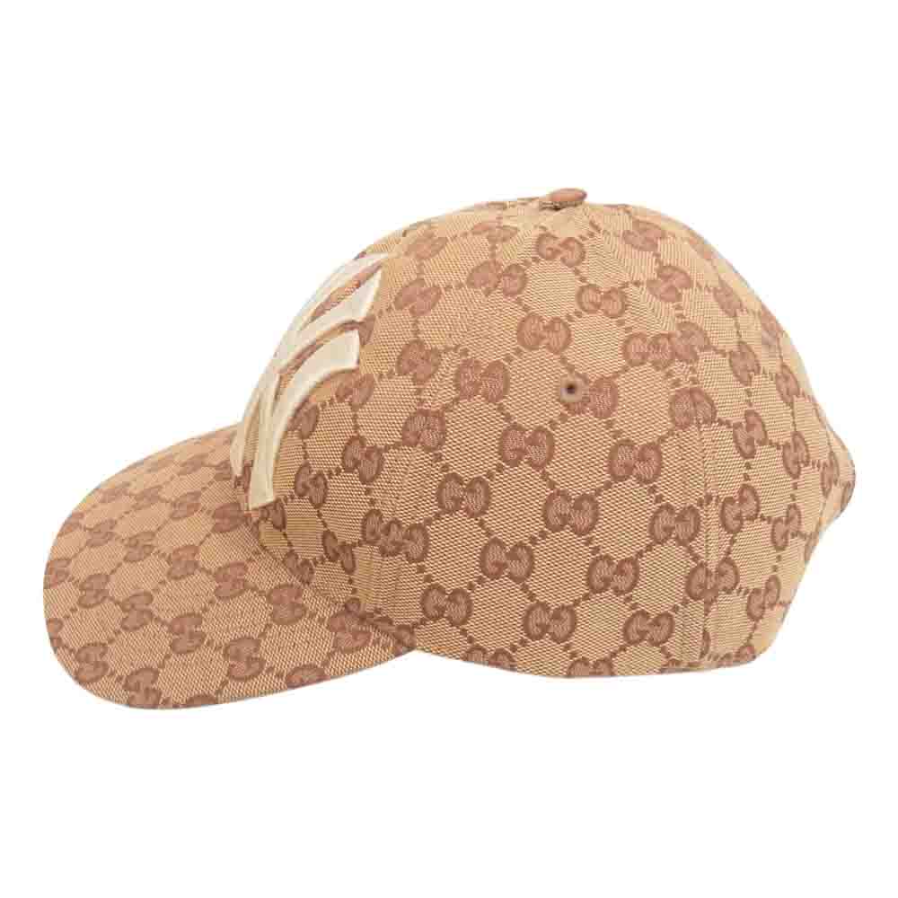 GUCCI グッチ 18AW  × NY Yankees MLB GG キャンバス ベースボール キャップ 帽子 ニューヨーク ヤンキース  ブラウン系 57～61【中古】