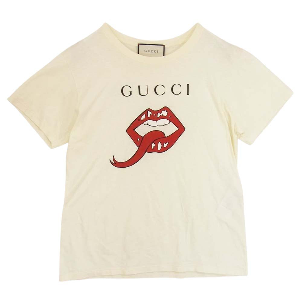 GUCCI グッチ 19SS 493117 XJAN8 【クリーニング済】リップ プリント 赤い唇 半袖 Tシャツ TEE オフホワイト系 XS【中古】
