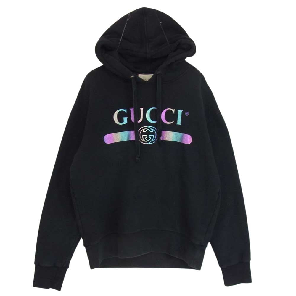 GUCCI グッチ 475374 XJAPA レインボー ロゴ スウェット パーカー フーディー  ブラック系 XS【中古】