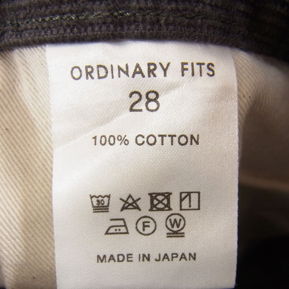 オーディナリーフィッツ ANKLE CORDUROY PANTS アンクル コーデュロイ パンツ グレー系 28【極上美品】【中古】
