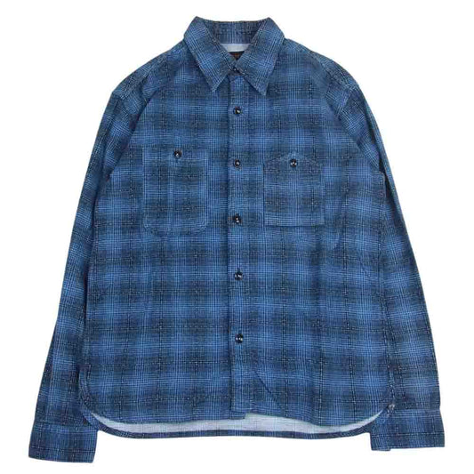 THE FLAT HEAD ザフラットヘッド チャック柄 長袖 ネル シャツ ブルー系 38【中古】