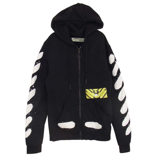 OFF-WHITE オフホワイト ジップ プリント パーカー ブラック系 XS【中古】