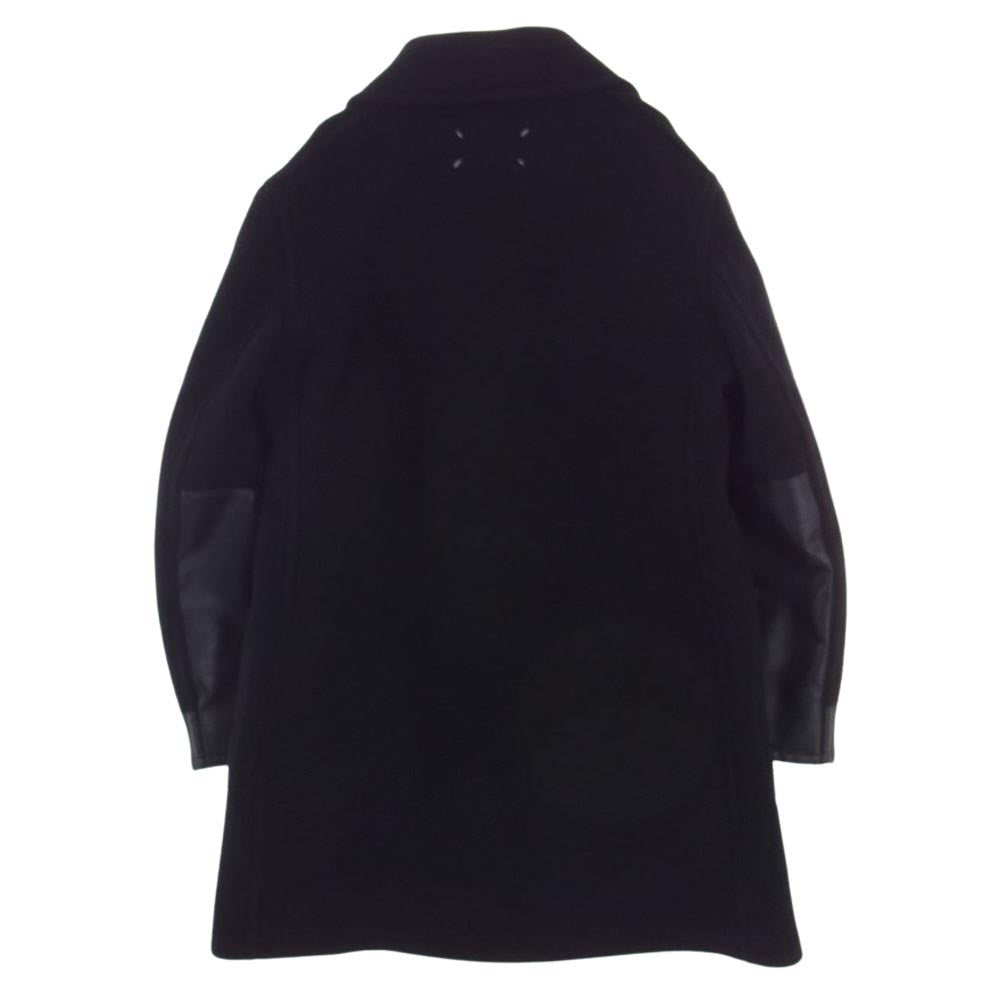 MAISON MARGIELA メゾンマルジェラ ①⑩ライン 22AW S50AM0564 レザー切替 ショールカラー ダブル コート ブラック系 48【美品】【中古】
