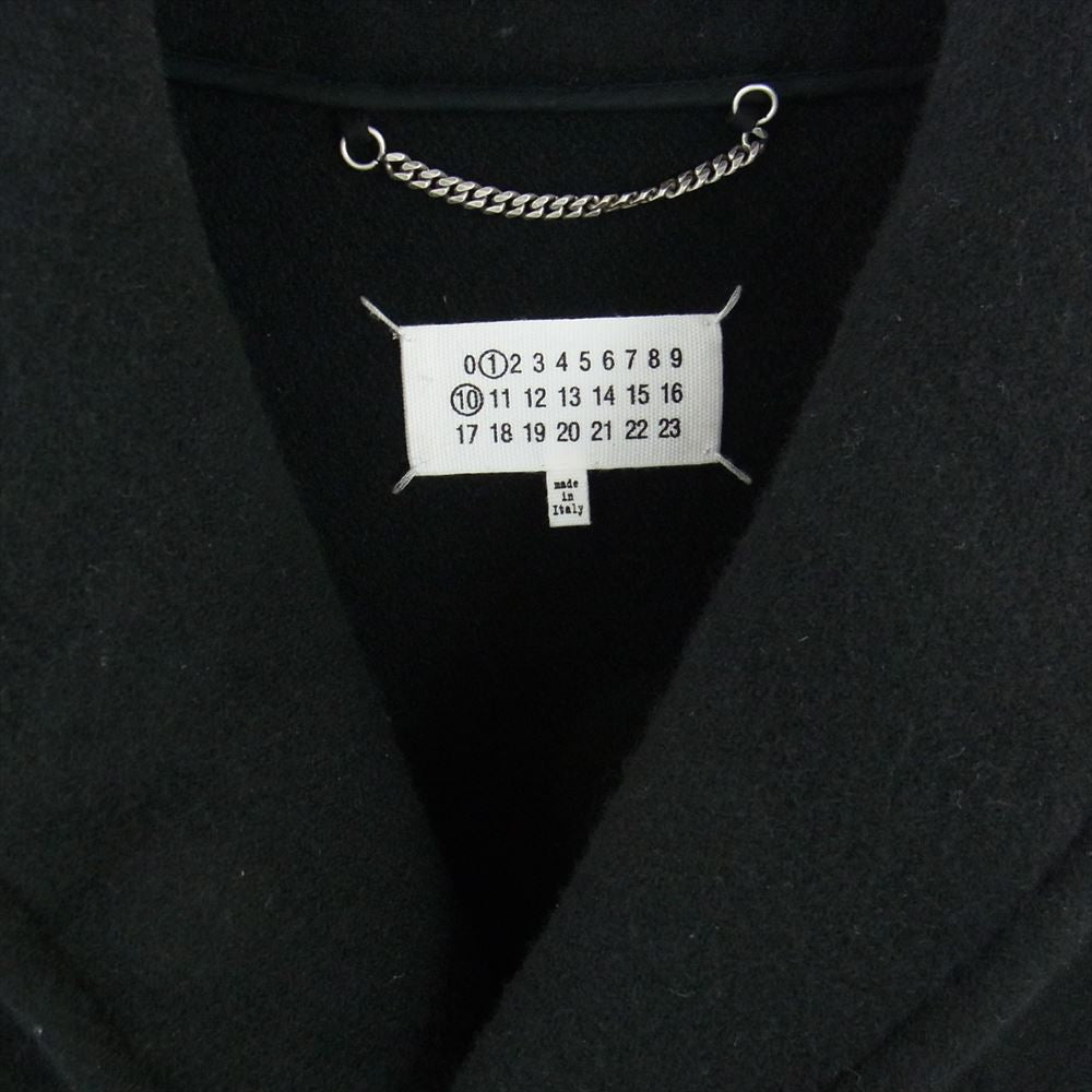 MAISON MARGIELA メゾンマルジェラ ①⑩ライン 22AW S50AM0564 レザー切替 ショールカラー ダブル コート ブラック系 48【美品】【中古】