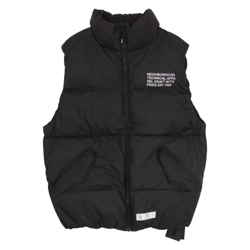 NEIGHBORHOOD ネイバーフッド 22AW  222TSNH-JKM11 DOWN VEST . PE ロゴ 刺繍 ダウン ベスト ブラック系 M【極上美品】【中古】
