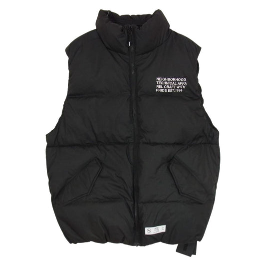 NEIGHBORHOOD ネイバーフッド 22AW  222TSNH-JKM11 DOWN VEST . PE ロゴ 刺繍 ダウン ベスト ブラック系 M【極上美品】【中古】