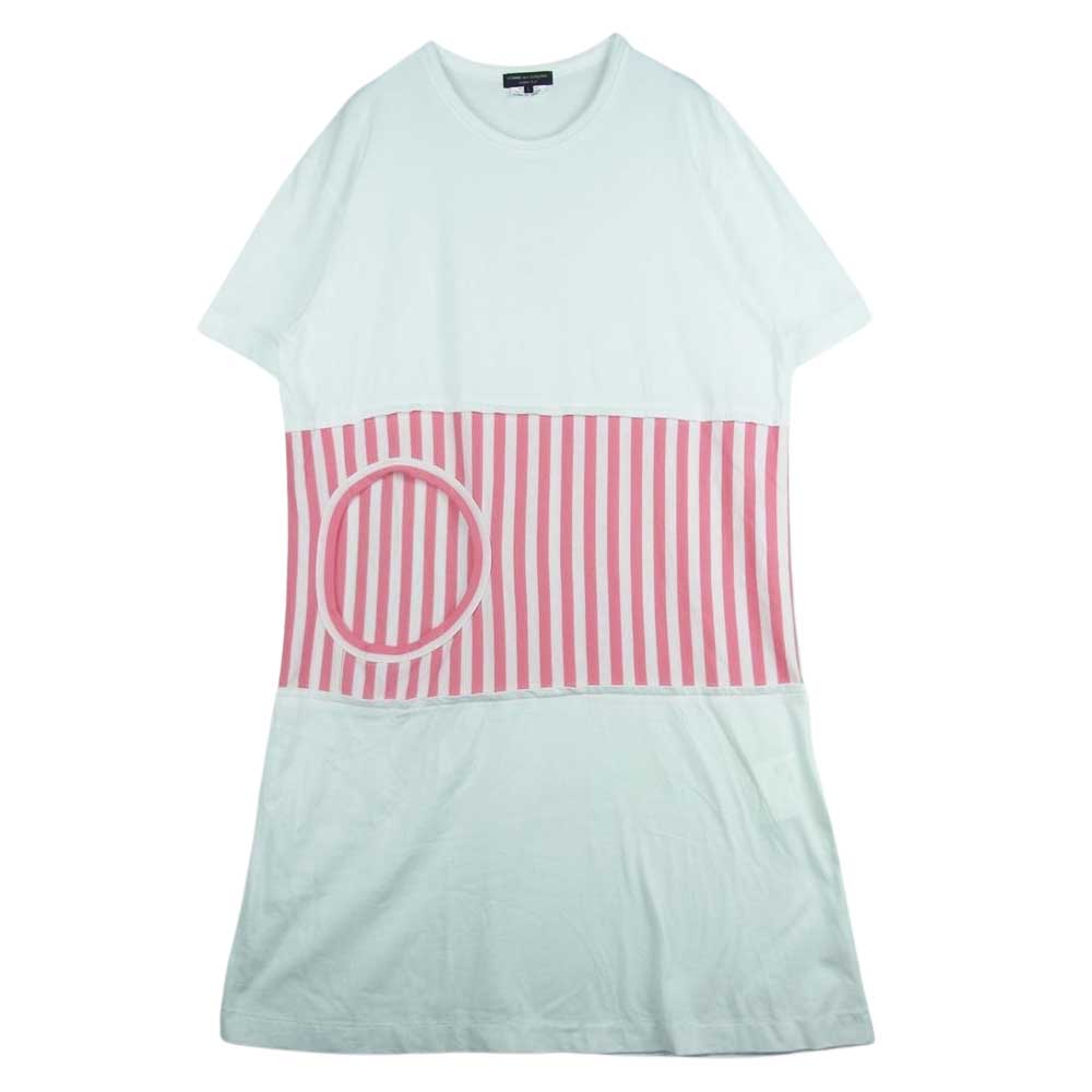 COMME des GARCONS HOMME PLUS コムデギャルソンオムプリュス 20SS PE-T003 AD2019 ストライプ 切替 クルーネック ロング 半袖 Tシャツ ホワイト系 L【中古】