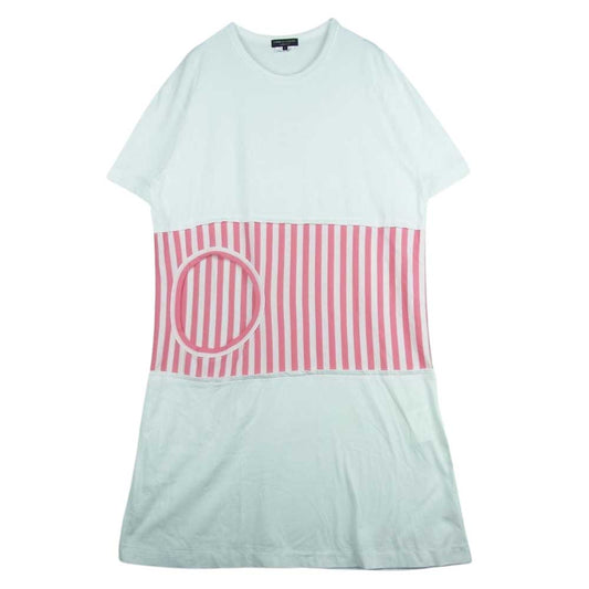 COMME des GARCONS HOMME PLUS コムデギャルソンオムプリュス 20SS PE-T003 AD2019 ストライプ 切替 クルーネック ロング 半袖 Tシャツ ホワイト系 L【中古】