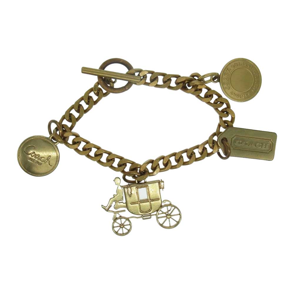 COACH コーチ 馬車 ロゴ チャーム チェーン ブレスレット ゴールド系【中古】