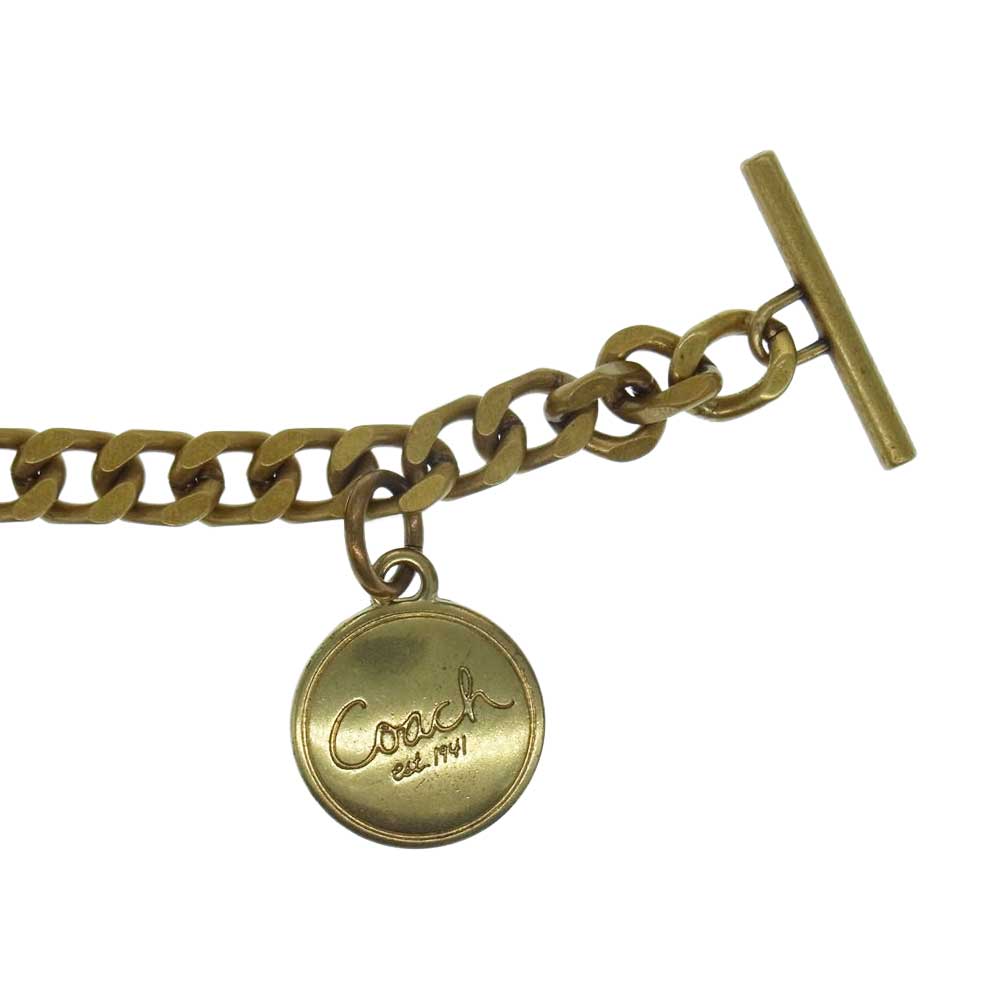 COACH コーチ 馬車 ロゴ チャーム チェーン ブレスレット ゴールド系【中古】