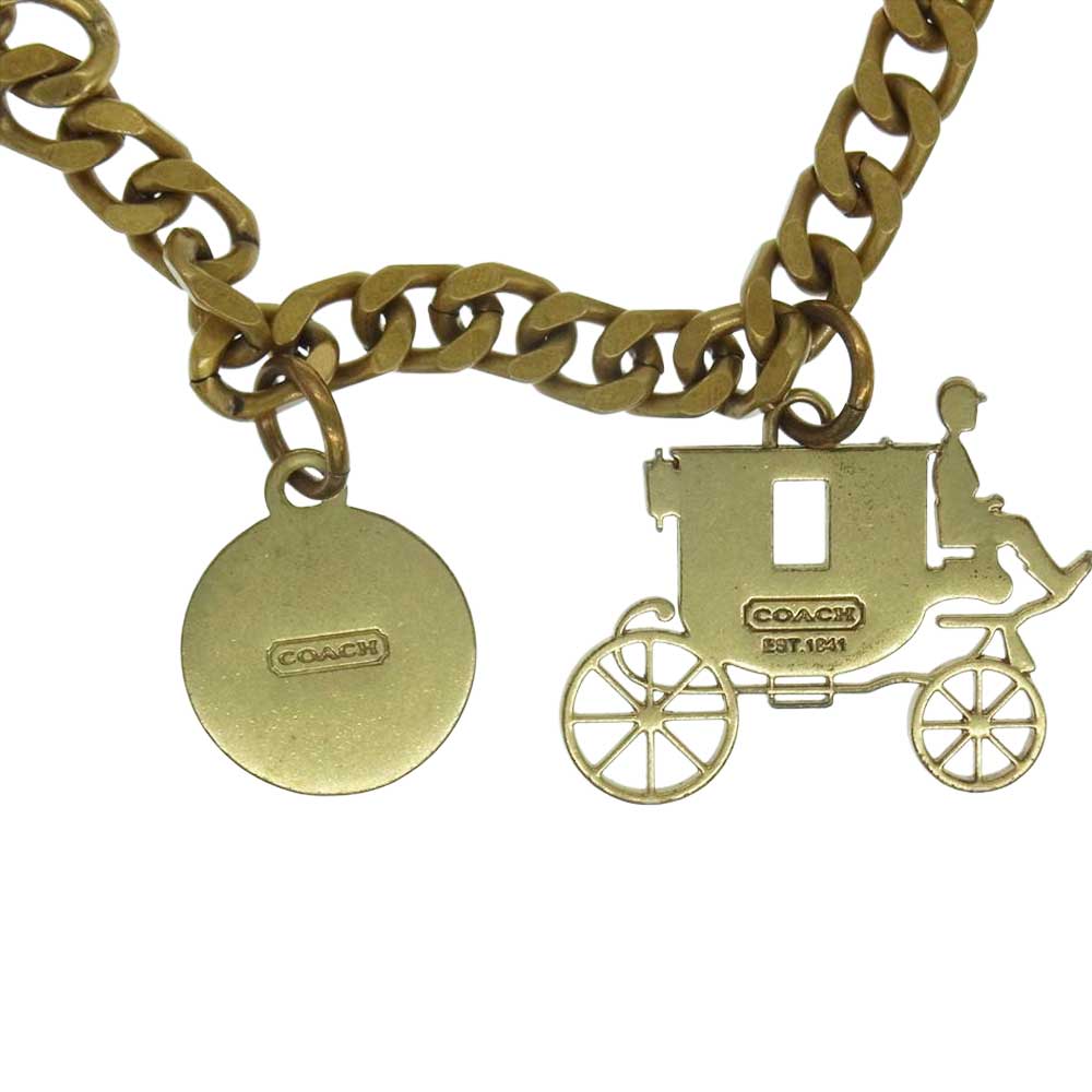 COACH コーチ 馬車 ロゴ チャーム チェーン ブレスレット ゴールド系【中古】
