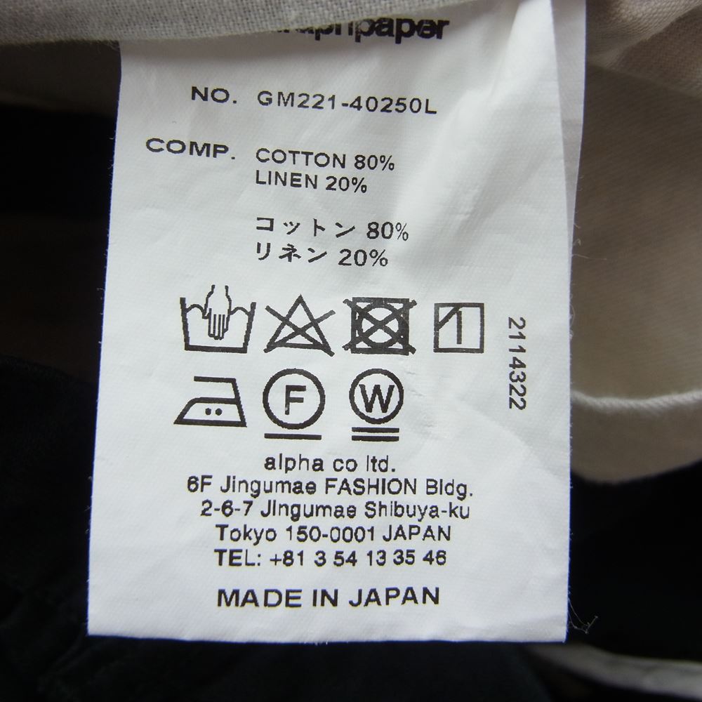 GRAPHPAPER グラフペーパー 22SS GM221-40250L L'ECHOPPE別注 MOLESKIN PT コットンリネン モールスキン パンツ ブラック系【中古】