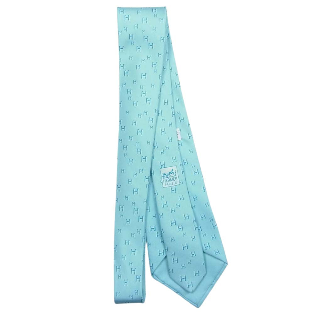 HERMES エルメス フランス製 シルク100% Hロゴ ネクタイ グリーン系【中古】