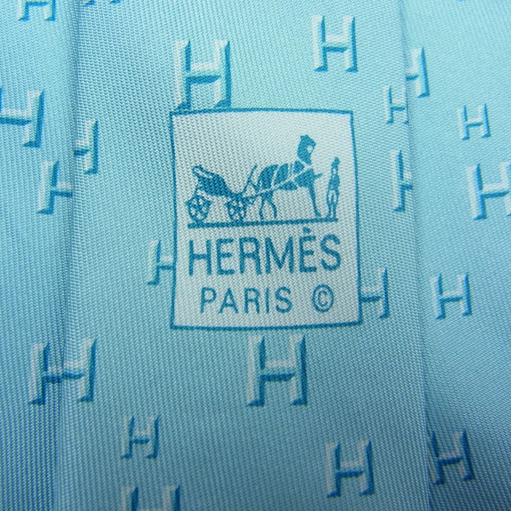 HERMES エルメス フランス製 シルク100% Hロゴ ネクタイ グリーン系