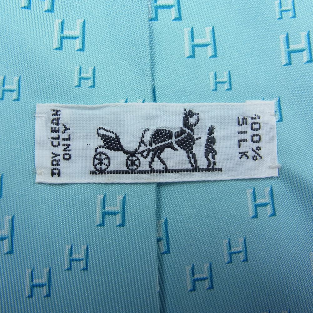 HERMES エルメス フランス製 シルク100% Hロゴ ネクタイ グリーン系【中古】