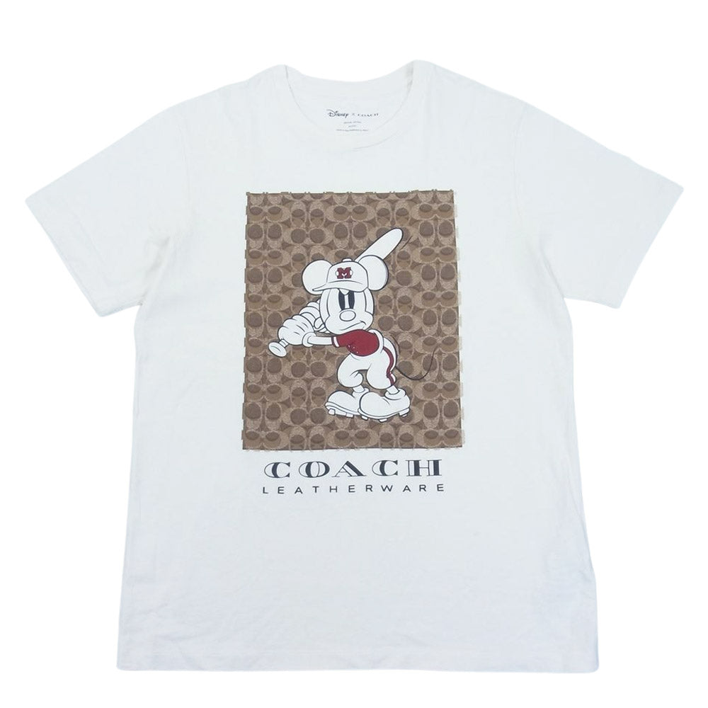 COACH コーチ × Disney ディズニー シグネチャー ベースボール ミッキー プリント Tシャツ ベージュ系 M【中古】