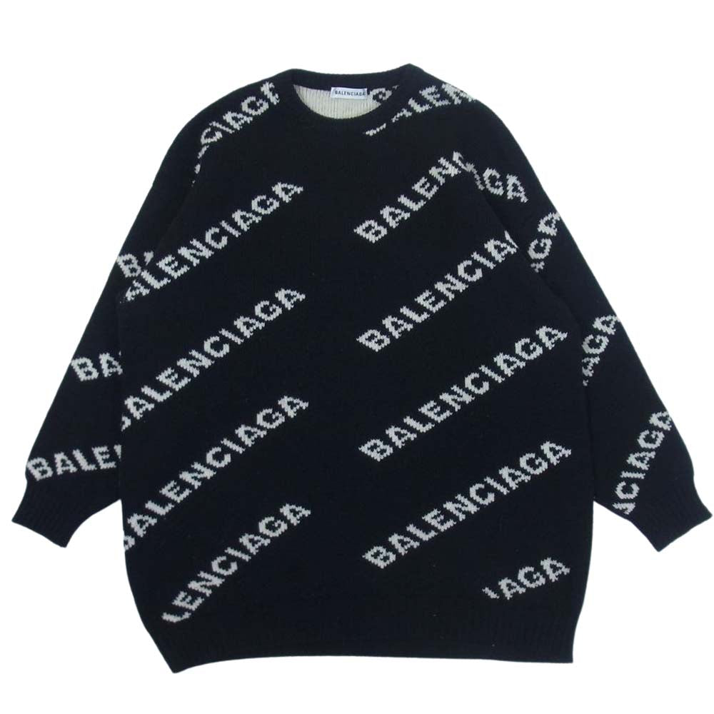 BALENCIAGA バレンシアガ 17AW 518131 T1471  オールオーバー ロゴ 総柄 クルーネック ニット ブラック系 40【中古】