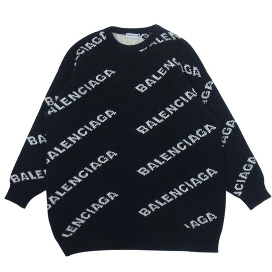 BALENCIAGA バレンシアガ 17AW 518131 T1471  オールオーバー ロゴ 総柄 クルーネック ニット ブラック系 40【中古】