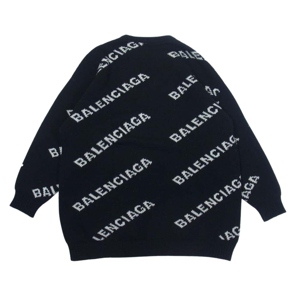BALENCIAGA バレンシアガ 17AW 518131 T1471  オールオーバー ロゴ 総柄 クルーネック ニット ブラック系 40【中古】