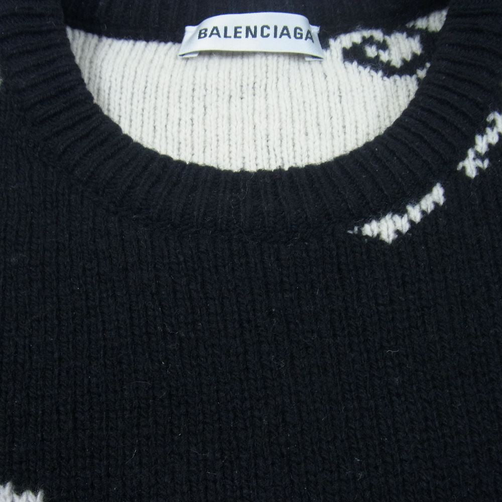 BALENCIAGA バレンシアガ 17AW 518131 T1471  オールオーバー ロゴ 総柄 クルーネック ニット ブラック系 40【中古】