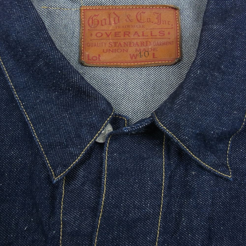 ゴールド GL15116 東洋エンタープライズ RECYCLED WASTE SUVIN COTTON YARN 11oz. DENIM PLEATED BLOUSE デニム ジャケット インディゴブルー系 40【中古】