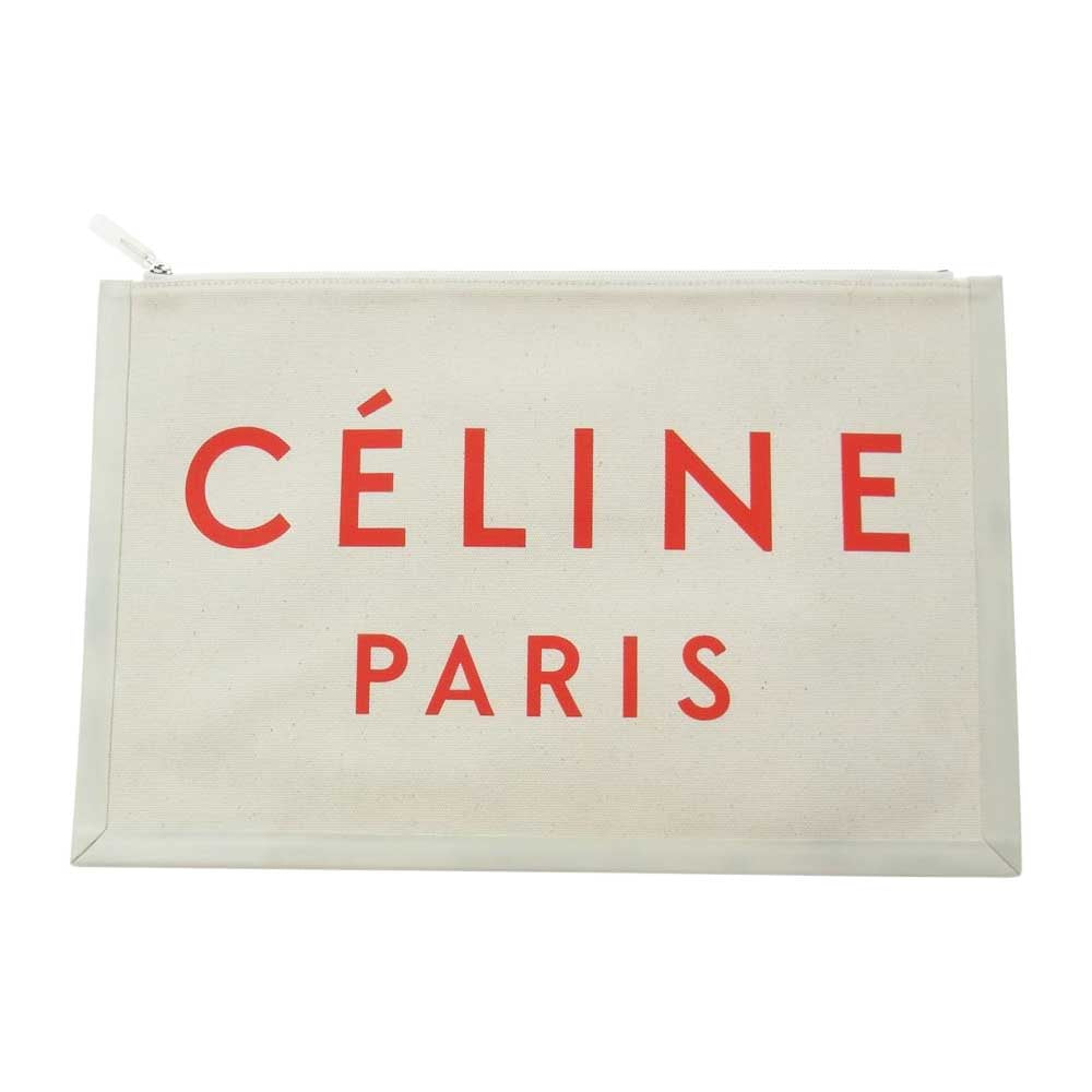 CELINE セリーヌ 10A96 2B4W 27NR キャンバス ロゴ クラッチ バッグ ベージュ系【美品】【中古】