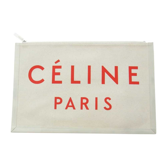 CELINE セリーヌ 10A96 2B4W 27NR キャンバス ロゴ クラッチ バッグ ベージュ系【美品】【中古】