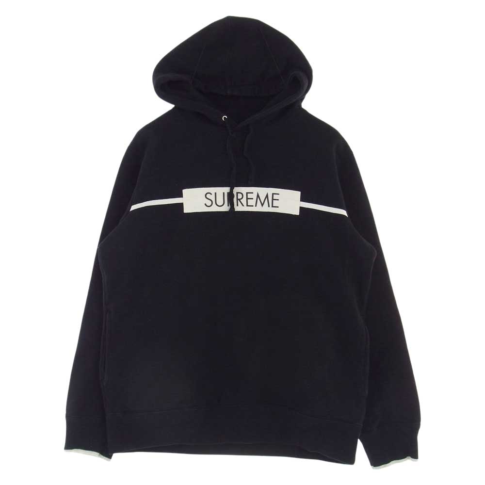 Supreme シュプリーム 17SS Chest Twill Tape Hooded Sweatshirt ロゴ ツイル パーカー ブラック系 L【中古】