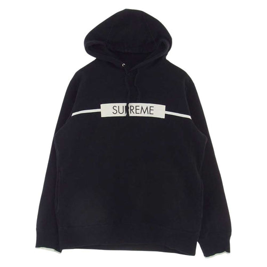 Supreme シュプリーム 17SS Chest Twill Tape Hooded Sweatshirt ロゴ ツイル パーカー ブラック系 L【中古】