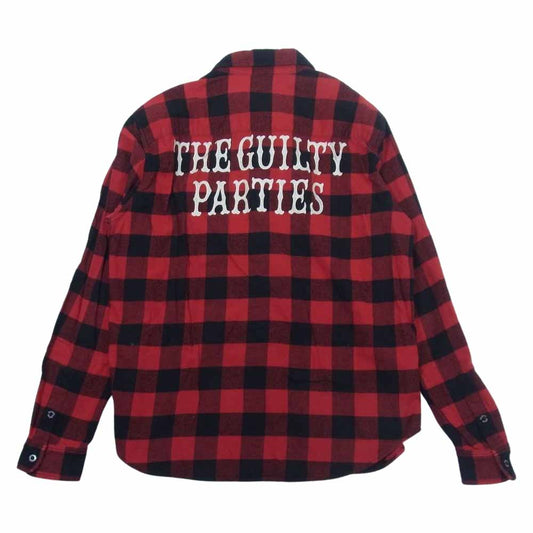 WACKO MARIA ワコマリア BLOCK CHECK FLANNEL SHIRT 刺繍 チェック フランネル シャツ レッド系 XXL【中古】