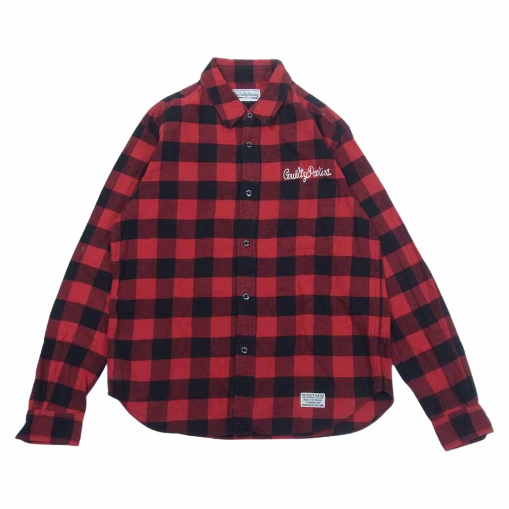 WACKO MARIA ワコマリア BLOCK CHECK FLANNEL SHIRT 刺繍 チェック フランネル シャツ レッド系 XXL【中古】