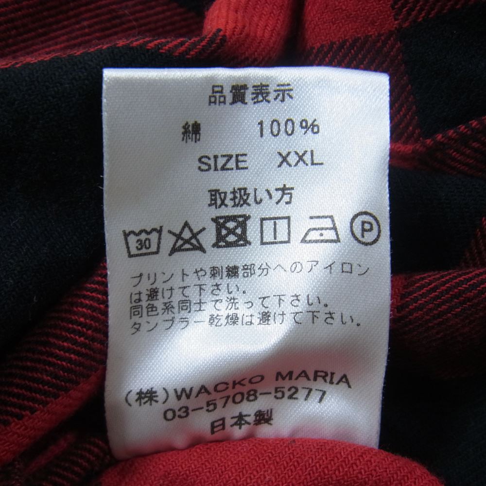 WACKO MARIA ワコマリア BLOCK CHECK FLANNEL SHIRT 刺繍 チェック フランネル シャツ レッド系 XXL【中古】