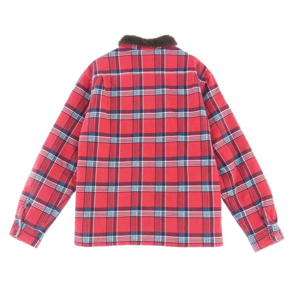 Supreme シュプリーム 21AW Faux Fur Collar Flannel Shirt フェイクファー フランネル チェック シャツ レッド系 M【中古】