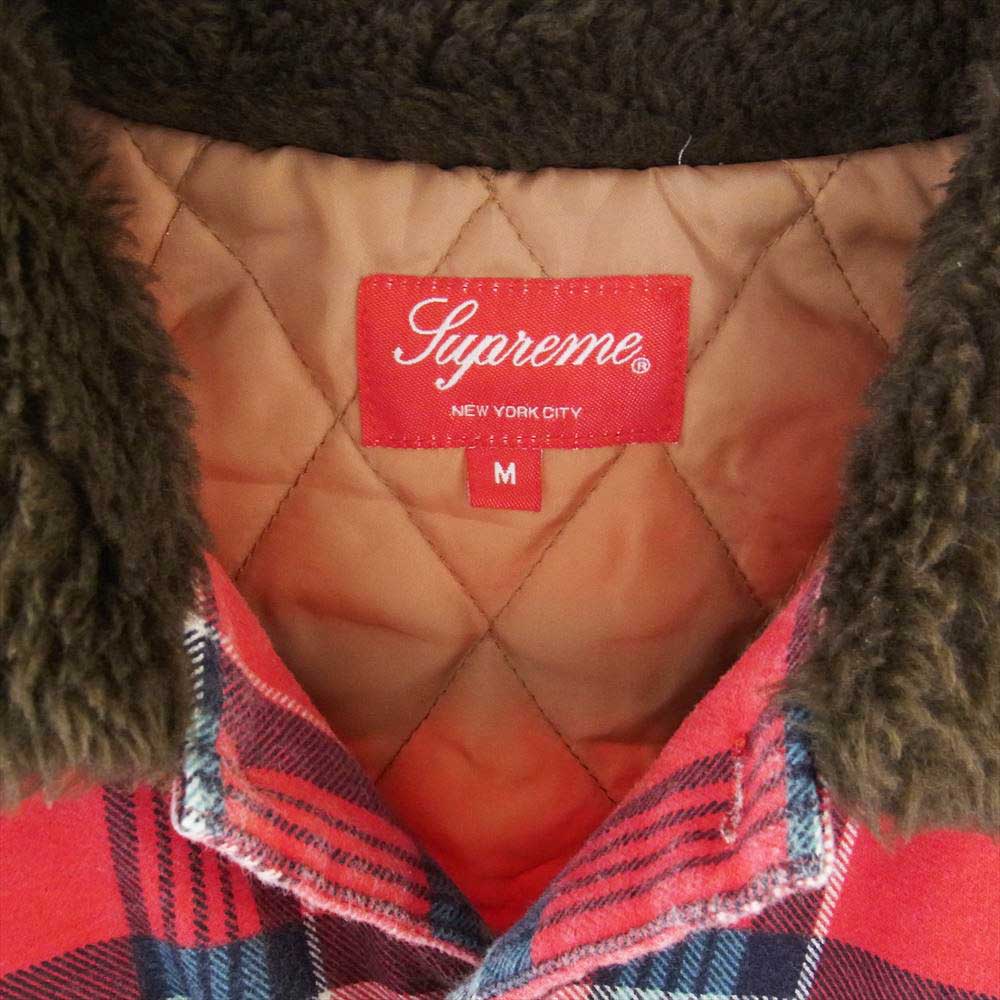 Supreme シュプリーム 21AW Faux Fur Collar Flannel Shirt フェイクファー フランネル チェック シャツ レッド系 M【中古】