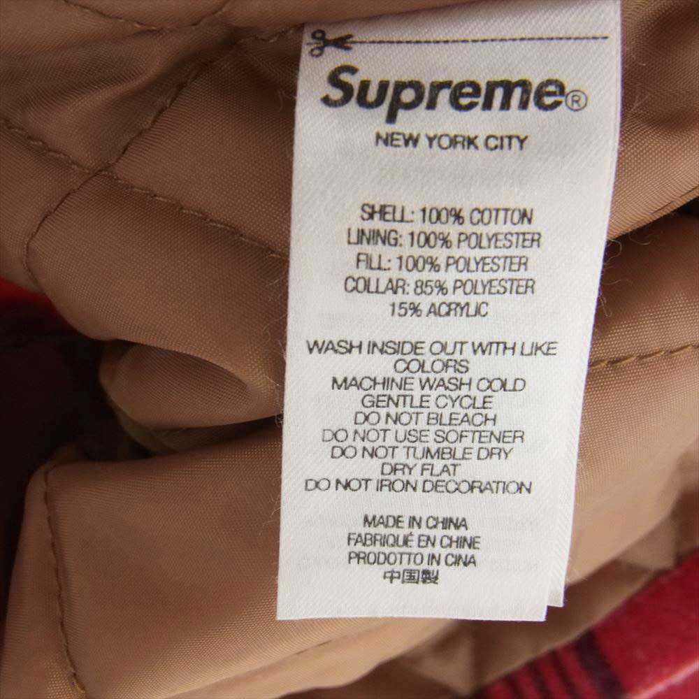 Supreme シュプリーム 21AW Faux Fur Collar Flannel Shirt フェイクファー フランネル チェック シャツ レッド系 M【中古】