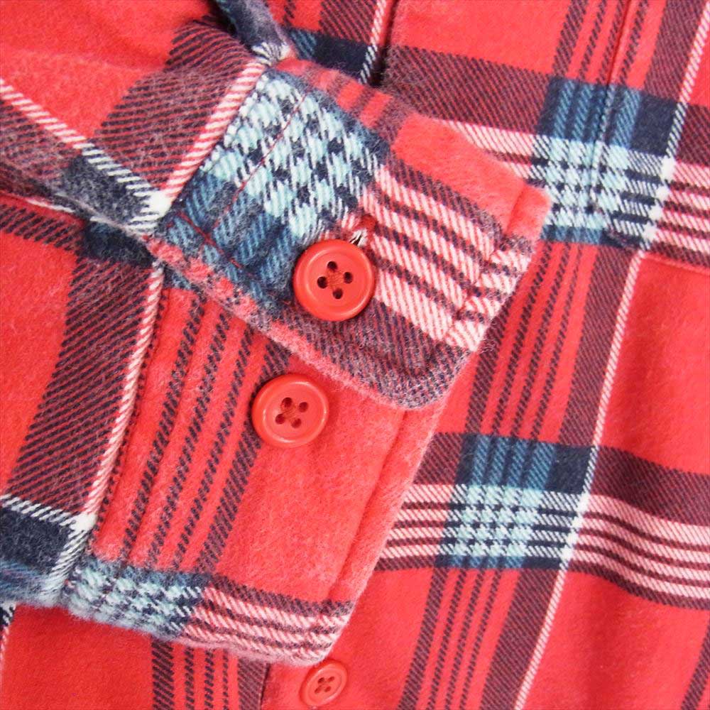 Supreme シュプリーム 21AW Faux Fur Collar Flannel Shirt フェイクファー フランネル チェック シャツ レッド系 M【中古】
