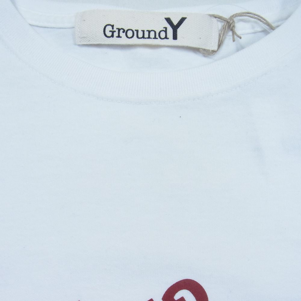Yohji Yamamoto ヨウジヤマモト GroudY GN-T48-072 河鍋暁斎 三味線を弾く骸骨下絵 プリント Tシャツ 半袖 ホワイト系 4【中古】