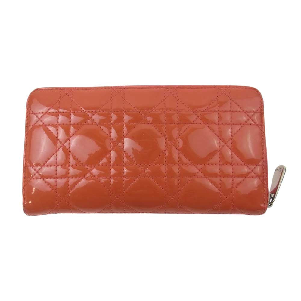 Christian Dior クリスチャンディオール カナージュ チャーム付き ラウンドジップ ウォレット 長財布 オレンジ系【中古】