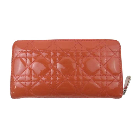 Christian Dior クリスチャンディオール カナージュ チャーム付き ラウンドジップ ウォレット 長財布 オレンジ系【中古】