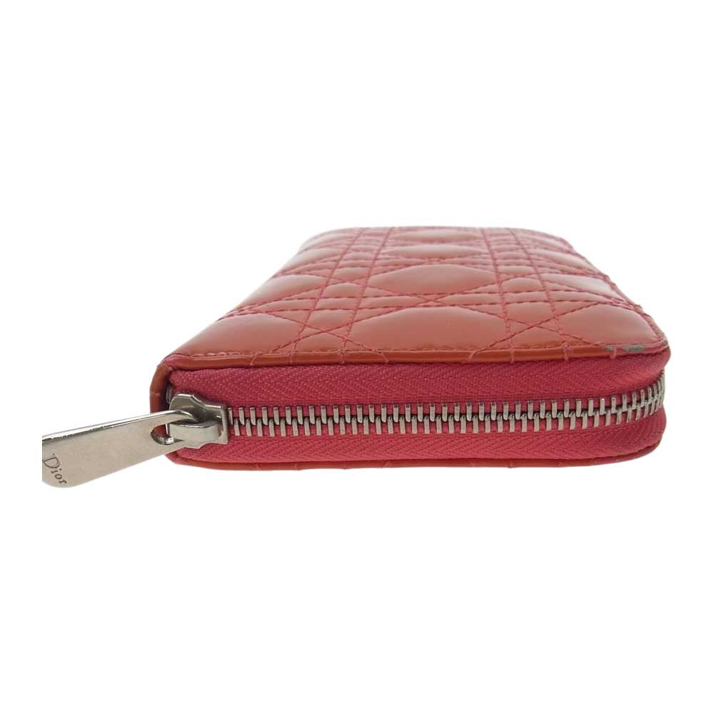 Christian Dior クリスチャンディオール カナージュ チャーム付き ラウンドジップ ウォレット 長財布 オレンジ系【中古】